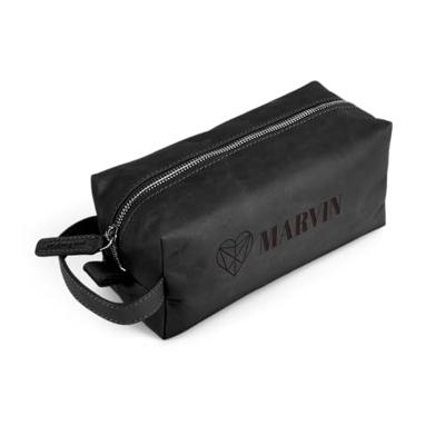 Leren toilettas met naam - Zwart