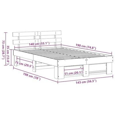 Bedframe Wasbruin 140 x 190 cm Massief grenenhout Bedframe Wasbruin 140 x 190 cm Massief grenenhout