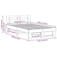 Bedframe met hoofdeinde Wit 140 x 190 cm Massief grenenhout - thumbnail