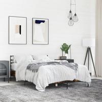 Bedframe bewerkt hout metaal gerookt eikenkleurig 120x190 cm - thumbnail