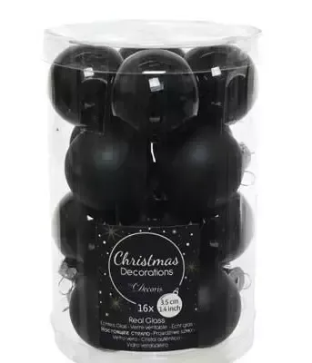 Decoris kerstballen set glas 16st zwart 3,5cm - thumbnail