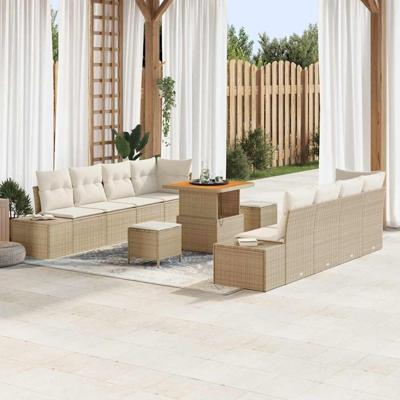 Tuinbankenset met kussen 11 pcs Beige poly rattan