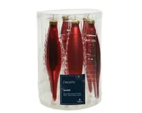 Decoris kerstballen Ijspegel glas 6st Kerstrood 15cm - thumbnail