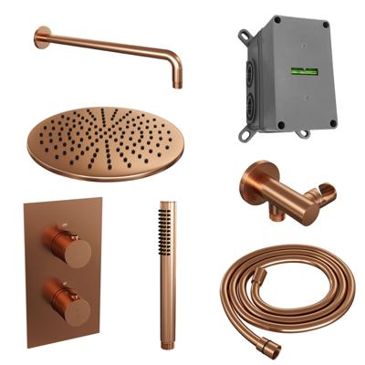 Copper Edition thermostatische inbouw regendouche set met 3-weg omstelling en koper geborsteld PVD afwerking