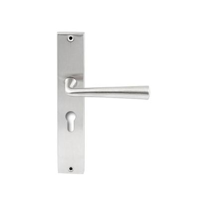 Hardbrass Deurkruk Mikonos op rechthoekig langschild profielcilindergat 55mm - RVS Hardbrass Deurkruk Mikonos op rechthoekig langschild profielcilindergat 55mm - RVS