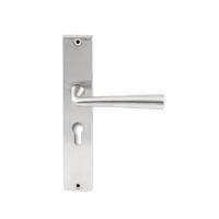 Hardbrass Deurkruk Mikonos op rechthoekig langschild profielcilindergat 55mm - RVS - thumbnail