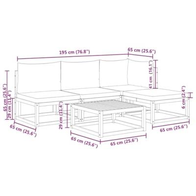 5-delige Loungeset met kussens massief acaciahout