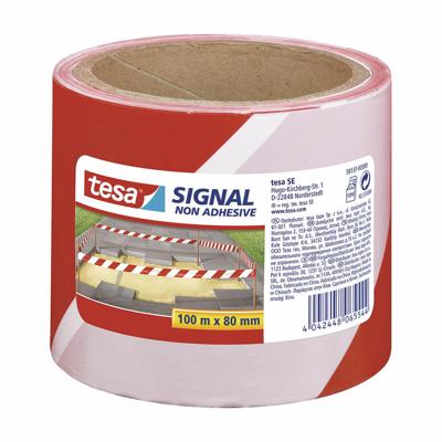 Tesa waarschuwingstape afzetlint niet klevend, ft 80 mm x 100 m, rood/wit