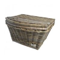 Rieten Fietsmand Buikmand met Klep Grijs - thumbnail