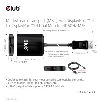CLUB3D CSV-7200 video splitter DisplayPort 2x DisplayPort