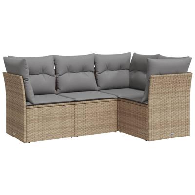 5-delige Loungeset met kussens poly rattan beige - thumbnail