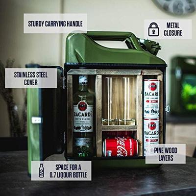 Jerrycan bar groen - Draagbare Drankkast - 20L Groen & Hout Interieur - Mancave Must-have - thumbnail