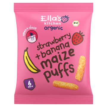 Maize puffs aardbei/banaan 6+ maanden bio 20 Gram Maize puffs aardbei/banaan 6+ maanden bio 20 Gram