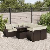9-delige Loungeset met kussens poly rattan bruin - thumbnail