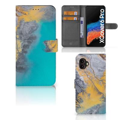 Samsung Galaxy Xcover 6 Pro | Bookcase | Marble Blue Gold Samsung Galaxy Xcover 6 Pro | Bookcase | Marble Blue Gold