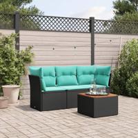 4-delige Loungeset met kussens poly rattan zwart - thumbnail