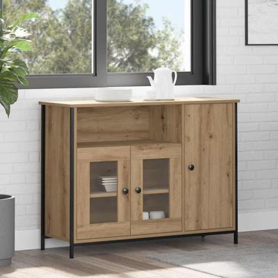 Dressoir artisanaal eikenkleurig 100 x 35 x 75 cm Bewerkt hout Dressoir artisanaal eikenkleurig 100 x 35 x 75 cm Bewerkt hout