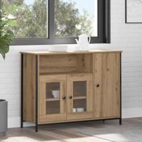 Dressoir artisanaal eikenkleurig 100 x 35 x 75 cm Bewerkt hout - thumbnail