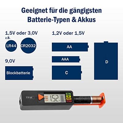 TFA Dostmann Batterijtester Batterietester BatteryCheck Meetbereik (batterijtester) 1.2 V, 1.5 V, 3 V, 9 V Oplaadbare batterij, Batterij 98.1126.01