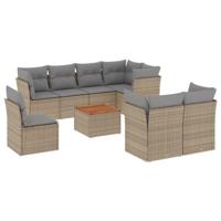 9-delige Loungeset met kussens poly rattan beige - thumbnail