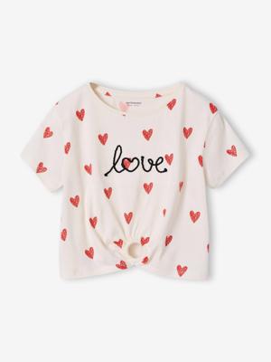 T-shirt voor meisjes met een sierlijke strikdetail ecru