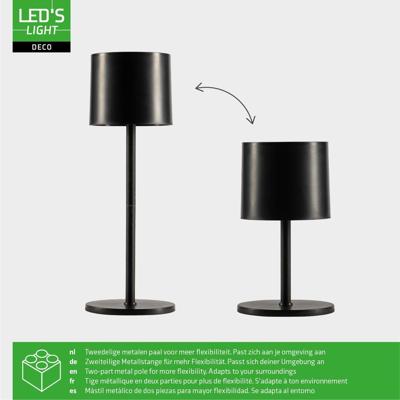 LED&apos;s Light Tafellamp op accu - oplaadbaar en draadloos - voor binnen en buiten - 3 kleuren - Zwart