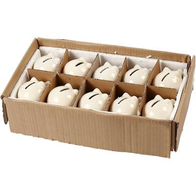 Creativ Company Spaarvarken, h: 8 cm, b: 8,5 cm, off-white, 10 stuk/ 1 doos