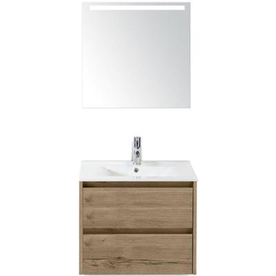 Dante Badmeubelset 60 cm - Natuur Eiken - Keramische Wastafel Wit Enjoy met Sence Spiegel