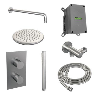 Inbouw Regendouche Set Brauer Brushed Edition Gebogen Wanduitloop Ronde Hoofddouche 20 cm RVS Look Brauer