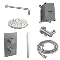 Brushed Edition thermostatische regendouche 3-weg omstelling SET 27 - RVS geborsteld PVD, incl. 20 cm douchekop, gebogen muurarm, staaf handdouche, doucheslang en wandaansluitbocht - thumbnail