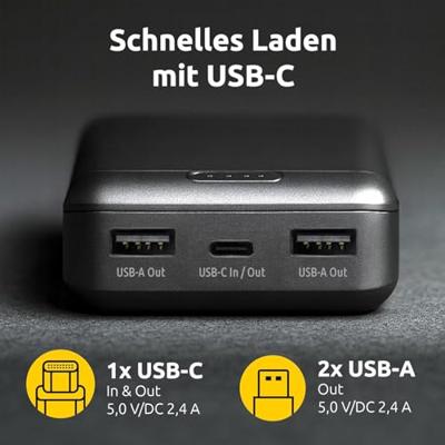 Intenso Intenso Power Bank B10000 black Powerbank 10000 mAh Li-ion USB-A, USB-C Zwart Statusweergave Intenso Intenso Power Bank B10000 black Powerbank 10000 mAh Li-ion USB-A, USB-C Zwart Statusweergave