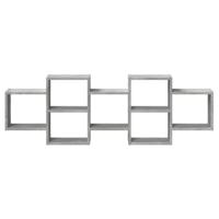 Wandschap 129x18x42 cm bewerkt hout betongrijs - thumbnail