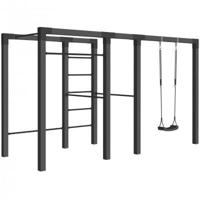 Outdoor Fitnesstoestel Zwart Hout - Zwart Cubic Beslag - Model 3 - thumbnail