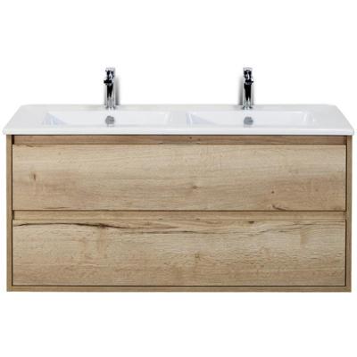 Porto Badmeubelset 120 cm - 2 Laden Natuur Eiken - Keramische Wastafel Wit Slim