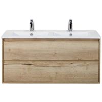 Porto Badmeubelset 120 cm - 2 Laden Natuur Eiken - Keramische Wastafel Wit Slim - thumbnail