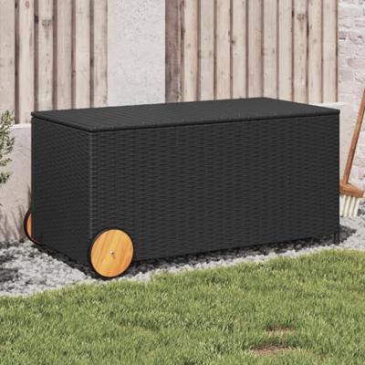 Tuinbox met wielen 190 L poly rattan zwart