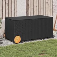 Tuinbox met wielen 190 L poly rattan zwart - thumbnail
