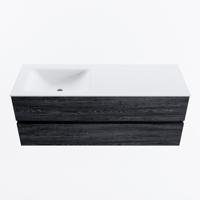 MONDIAZ VICA 130cm badmeubel onderkast Antracite 2 lades. Wastafel CLOUD links zonder kraangat, kleur Talc. - thumbnail