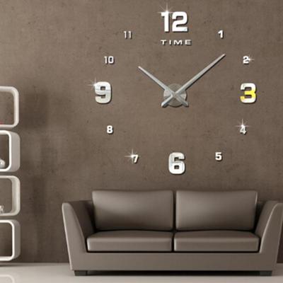 Slaapkamer huis decoratie gespiegelde nummer frameloze grote 3D DIY muur sticker Mute klok grootte: 100 * 100cm (zilver)