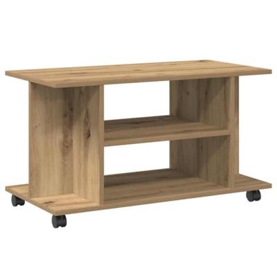 Tv-meubel met wieltjes 80x40x45cm bewerkt hout artisanaal eiken