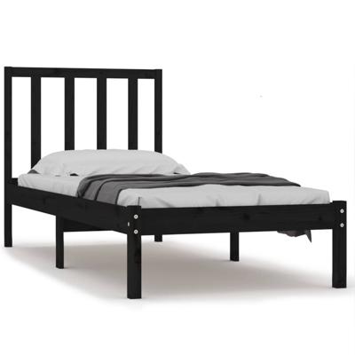Bedframe massief grenenhout zwart 75x190 cm
