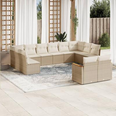 13-delige Loungeset met kussens poly rattan beige