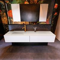 Badkamermeubelset Mondiaz Erin 200 cm met 2 Lades met RIDGE Wastafel Links Linen met 1 kraangat Greeploos Mat Talc - thumbnail