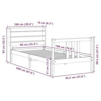Bedframe met hoofdbord massief grenenhout 90x190 cm
