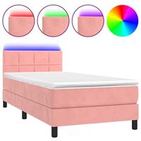 Boxspring met matras en LED fluweel roze 90x200 cm - thumbnail
