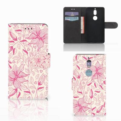Nokia 7 Hoesje Pink Flowers | Portemonnee hoesje Nokia 7 Hoesje Pink Flowers | Portemonnee hoesje