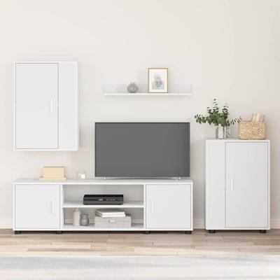 Tv-meubelset Wandgemonteerd 4 pcs Wit Bewerkt hout