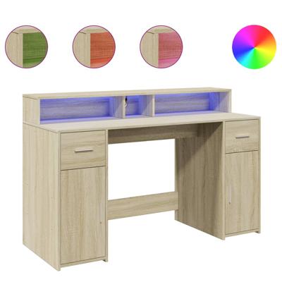 Bureau met LED-verlichting 200x55x91 cm hout sonoma eikenkleur - thumbnail