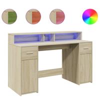 Bureau met LED-verlichting 160x55x91 cm hout sonoma eikenkleur - thumbnail