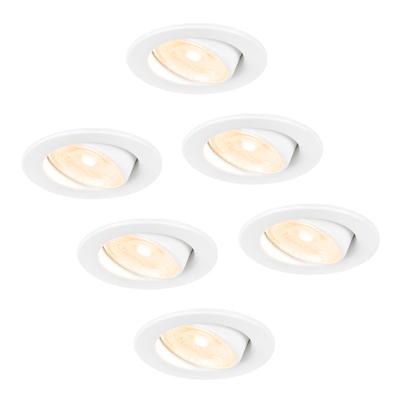 Set van 6 Malta LED inbouwspots - 5 Watt 400 lumen - 2700K warm wit - Dimbaar - Rond - Kantelbaar - IP44 waterdicht - Wit - Incl. Quick Connector box Set van 6 Malta LED inbouwspots - 5 Watt 400 lumen - 2700K warm wit - Dimbaar - Rond - Kantelbaar - IP44 waterdicht - Wit - Incl. Quick Connector box